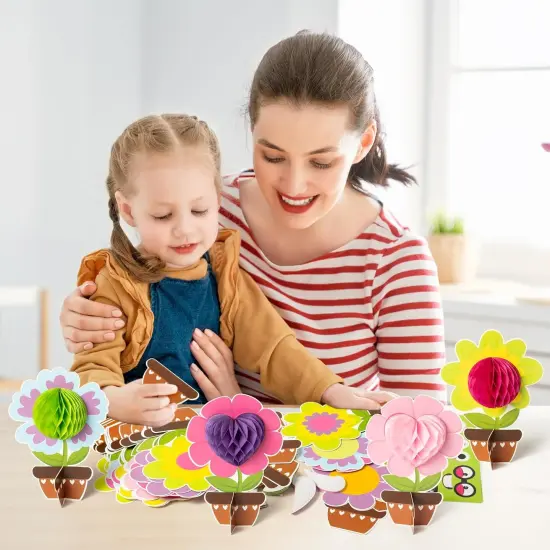 24 Pack Mother' Day Spring Honeycomb Flower Craft Kits, Make Your Flowers Pot Gift Crafts Decor, DIY Flowers Appreciation Gifts Home School Classroom Art Activities {4}