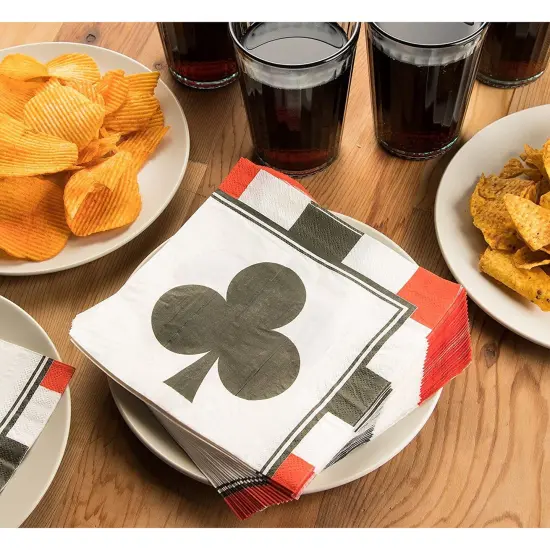 Paper Napkins in Poker Design for Casino Party Supplies (6.5 x 6.5 in, 150 Pack) White {3}