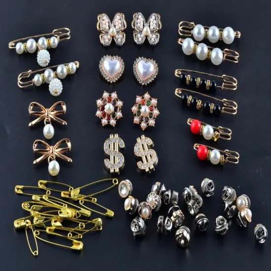 Charms for Socks Safety Pins 54pcs Brooches and Pins for Women Gold Junk Sock Charms Pins Jewelry Accessories Bulk Rhinestone Pearl Brooch Pins Button Pins for Women Clothes Hats Shoes Scarf Shawl {4}