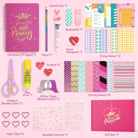 Princess DIY Journal Kit for Girls &ndash; 50 Pcs Scrapbook Set with Case {2}