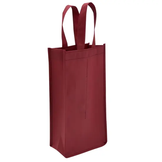 Wine Bag with Handles for Gifts, Dinner Parties, Burgundy Carrying Tote (10 Pack) Red {7}