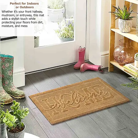 Gardenised Heavy Duty Coco Coir Doormat Non Slip PVC Baking Embossed Welcome Design Natural Coconut Fiber Floor Mat for Front Door Porch Patio Entryway Garage Mudroom & Outdoor Use 18x30" Bright Welcome {3}