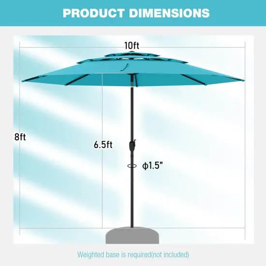 Costway 10 ft 3-tier Vented Patio Umbrella Large Market Table Umbrella Outdoor Sun Shade Brown/Turquoise/Navy/Beige/Gray/Red/Black {3}