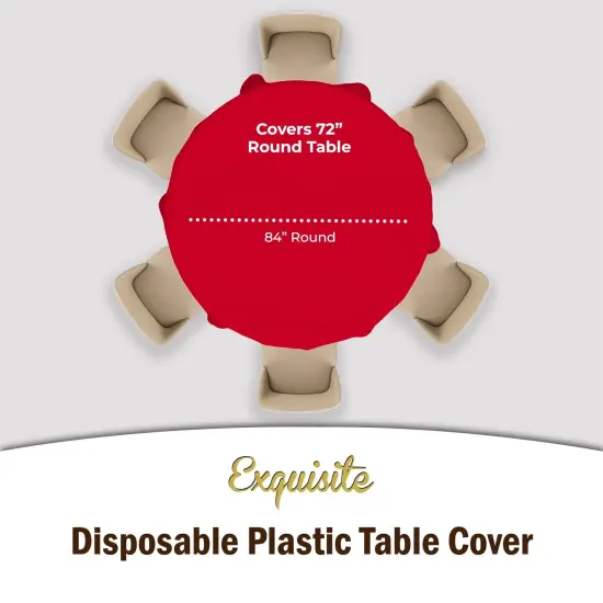 Exquisite Disposable Round Plastic Tablecloths &ndash; 6 Pack 84" Disposable Table Cloths &ndash; Indoor/Outdoor Party Tablecloth &ndash; Round Plastic Table Cover for Events & Party Supplies Red {2}
