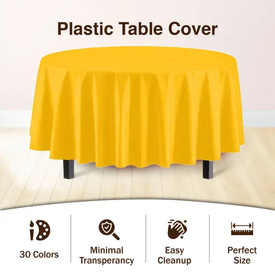 Exquisite Disposable Round Plastic Tablecloths &ndash; 6 Pack 84" Disposable Table Cloths &ndash; Indoor/Outdoor Party Tablecloth &ndash; Round Plastic Table Cover for Events & Party Supplies Yellow {5}