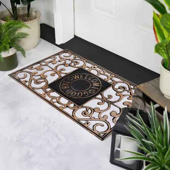 Northlight Copper and Black "Welcome and Good Bye" Doormat 30 x 18 Brown {1}