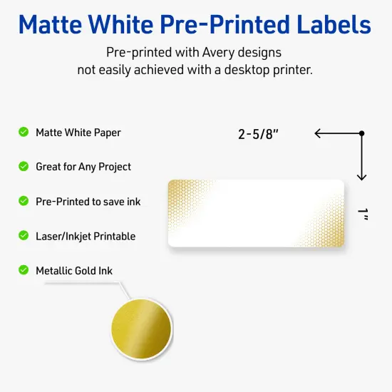 Avery Printable Rectangle Address Labels with Sure Feed Technology, Pre-Printed Gold Blush Pattern, Matte White, 1" x 2-5/8", Laser & Inkjet Compatible, 160 Total {2}