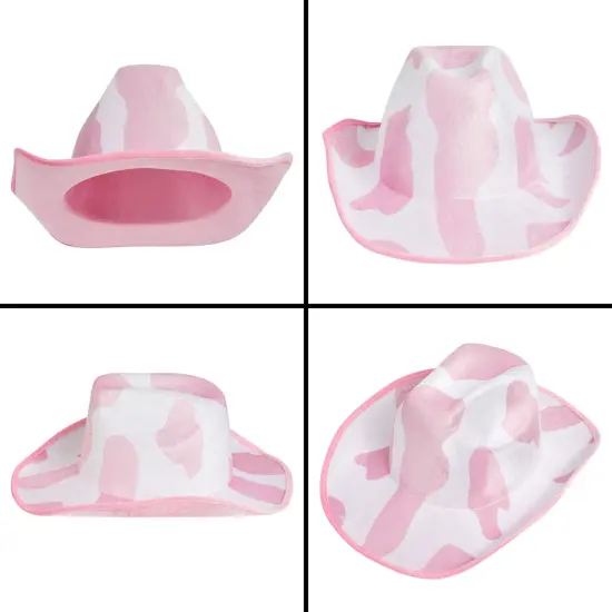 Cowboy Hat for Women, Men - Light Pink Cowgirl Hat with Cow Print Design for Birthday Party, Costume (Adult Size) {4}