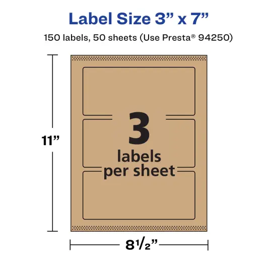 Avery Kraft Brown Rectangle Labels with Sure Feed, 3" x 7" {5}