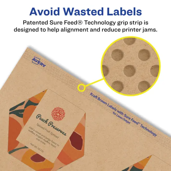 Avery Kraft Brown Hexagon Labels with Sure Feed, 2-1/2" x 2-57/64" {4}