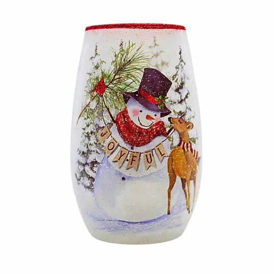 Stony Creek 5.25 In Joyful Winter Pre-Lit Sm Vase Christmas Lighted Glass Accent , Christmas Decor Christmas Snowman Electric DEER {3}