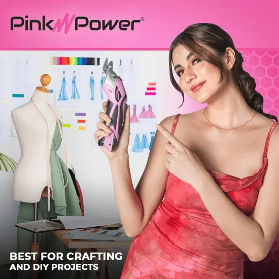 Pink Power Cordless Electric Scissors Fabric Cutter for Crafts, Box, Sewing, Carpet, & Scrapbooking - Heavy Duty Professional Rotary Shears Cutting Tool - Automatic Cardboard Cutter Fabric Scissor {6}