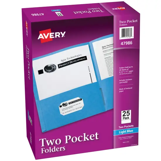 Avery Two Pocket Folders, Holds up to 40 Sheets, 25 Light Blue Folders (47986) {1}