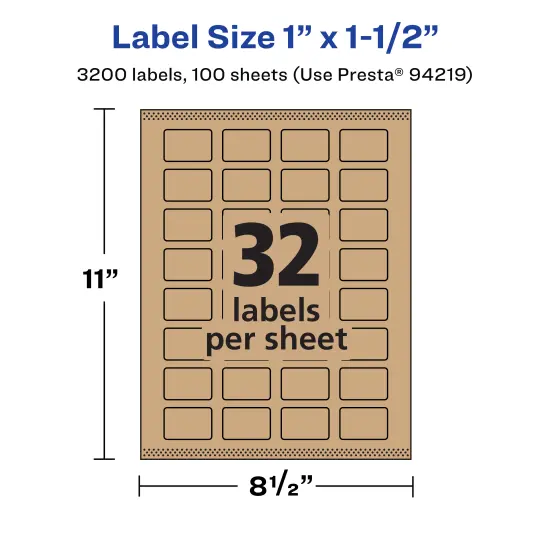 Avery Kraft Brown Rectangle Labels with Sure Feed, 1" x 1.5" {5}