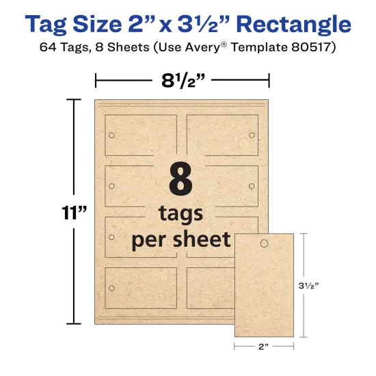 Avery Kraft Brown Rectangle Tags with Sure Feed Technology, 2" x 3.5", Laser/Inkjet, 64 Printable Tags with Strings Included, Also Great for Gift Tags and Favor Tags (80517) {5}