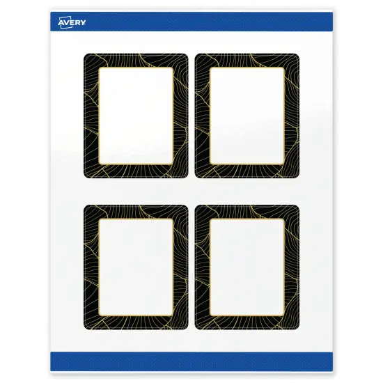 Avery Printable Rectangle Labels with Sure Feed Technology, Pre-Printed Black Border with Gold Pattern, Glossy White, 4" x 3-1/3", Laser & Inkjet Compatible, 40 Total {1}