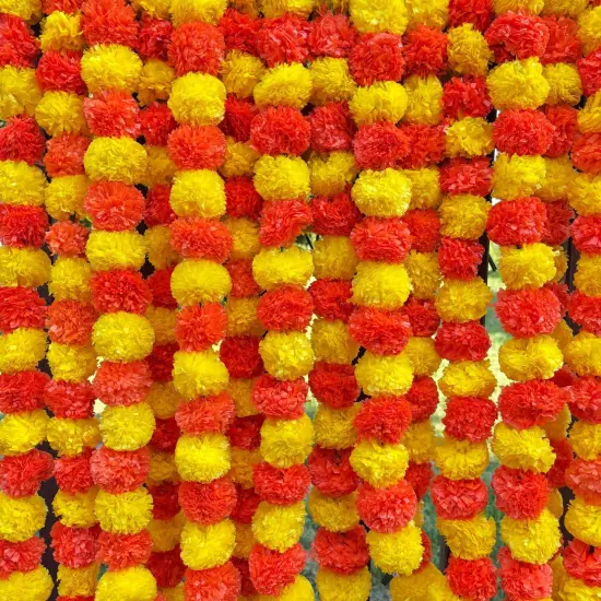 Artificial Yellow Orange Marigold Strings, Diwali Decoration, Day of the Dead Decor Garland, Pooja Backdrop, Mexican Flowers, Indian Wedding {1}