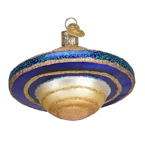 Old World Christmas 3.5 Inch Saturn Tree Ornament , Glass Ornament Planet Space Gold {3}