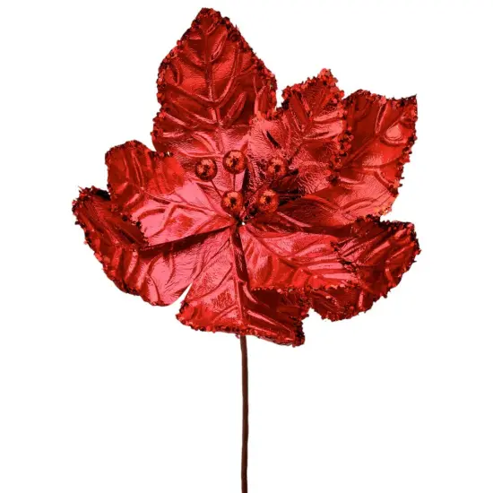 24" Shiny Red Poinsettia Flower &ndash; Elegant Christmas Floral Decoration {1}