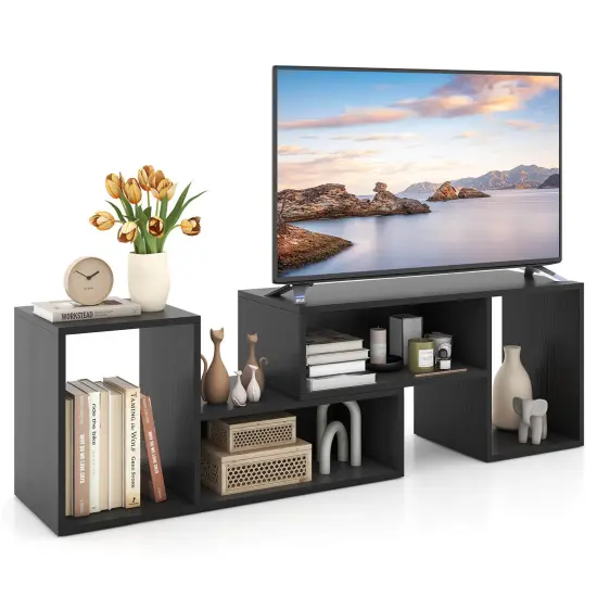 Costway 2 PCS Adjustable TV Stands with Storage Cubes for TVs up to 55 Inches Cabinets White/Black {1}