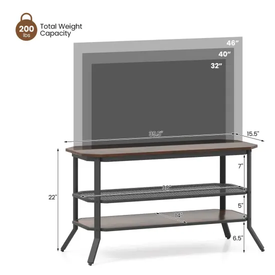Costway TV Stand for 46" TVs with 2 Storage Shelves Tapered Metal Legs for Living Room {3}