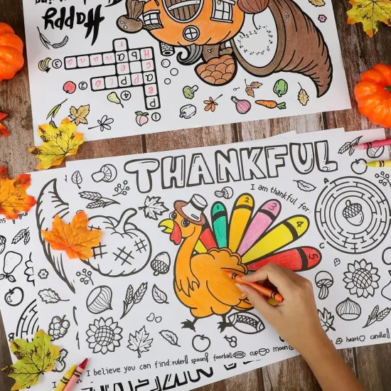 Fall Thanksgiving Coloring Placemats for Kids - 12 SHEETS {4}