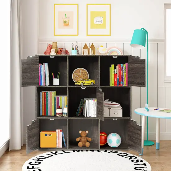 Costway 9 Cube Bookcase Cabinet Wood Bookcase Storage Shelves Room Divider Organization Gray/White {6}