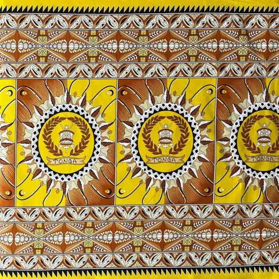 1 Yard Tongan Seal Double Border 100% Cotton Light Barkcloth Fabric 36in L x 44in W Yellow {1}