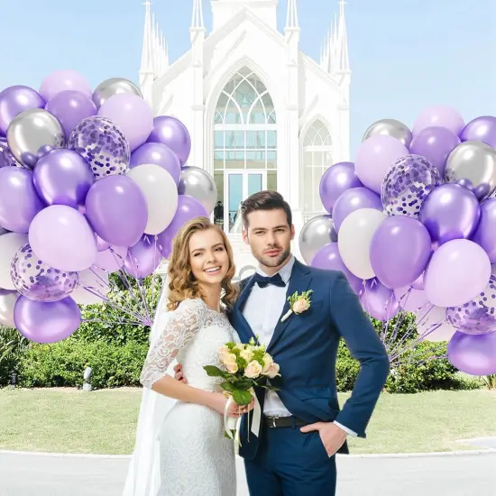 60pcs Purple and Silver Balloons 12inch with Pearl Purple White-Pastel Purple Sliver {5}