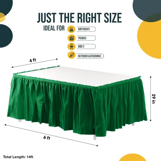 Ruffle Disposable Table Skirt 14 Ft Long Pleated Table Skirts with Adhesive Strip &ndash; Fits 6ft+ Rectangle or Round Tables &ndash; Ideal for Birthday Parties, Gender Reveal, Baby Showers & Event Decorations 6 pack by Exquisite Emerald Green {4}