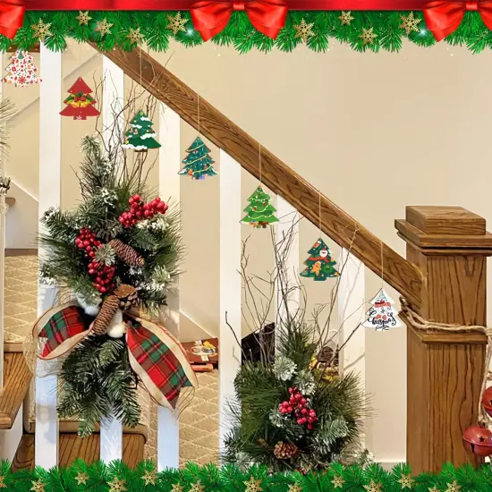 Wooden Christmas Tree Ornaments to Paint Christmas Thanksgiving Decoration Cutouts Unfinished 24PCS 3.5 x 3 inches, DIY Blank Unfinished Christmas Tree Wood Discs Ornament for Home Crafts Hanging {3}