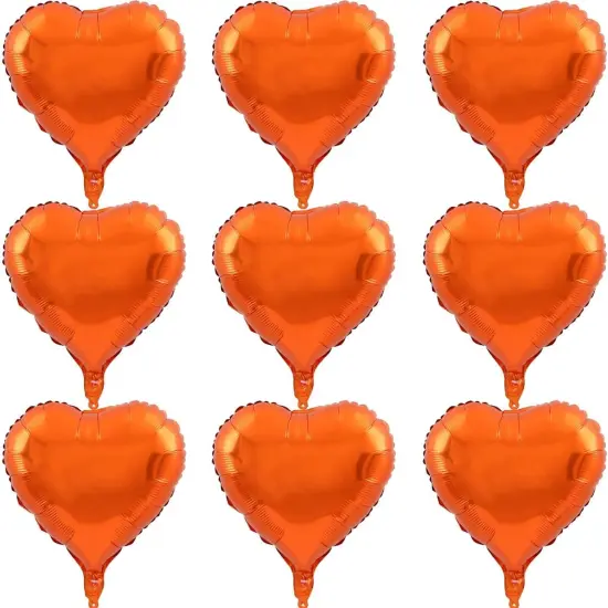 10 Pcs Orange Heart Shape Foil Mylar Balloons 18 Inch Love Balloons (Orange) {1}