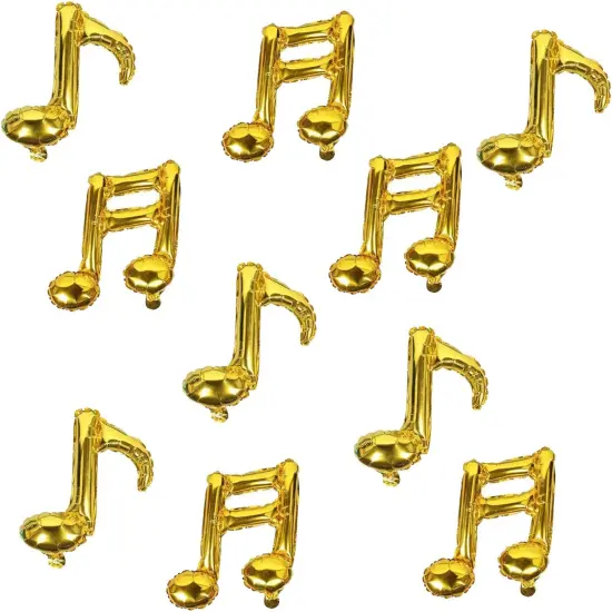 10 Pcs Music Note Gold Balloons - Foil & Mylar, Happy Birthday Banner {1}