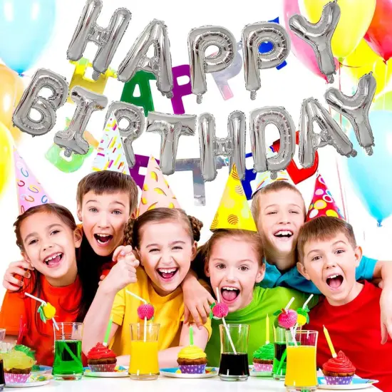 Silver Happy Birthday Balloons {2}