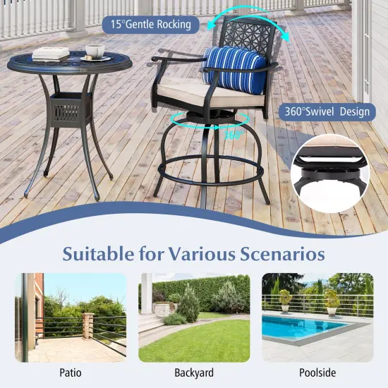Costway Set of 4 Patio Swivel Bar Stool Chairs Cushioned Pillow Armrest Rocking {6}