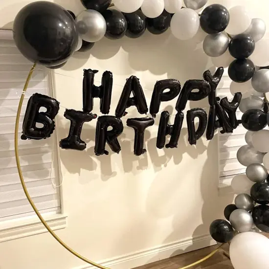 Black Happy Birthday Balloons Banner - Black {4}