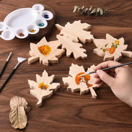 12 Pcs Fall Wood Maple Leaf Cutouts Unfinished Leaves {4}