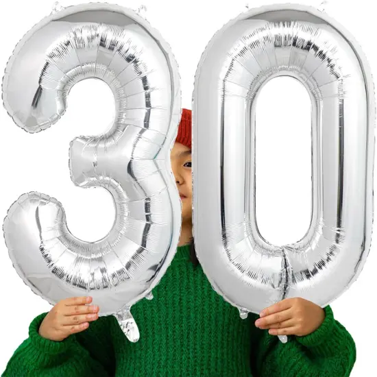 40 Inch Silver 30 Number Balloons, Giant Jumbo Helium Mylar Foil Silver Number {3}