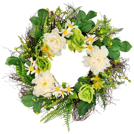 Northlight Mixed Floral Artificial Spring Wreath - 22" Green {3}