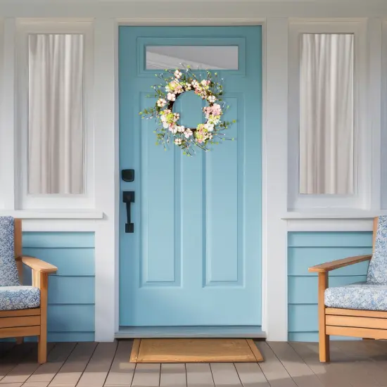 Northlight 18-Inch Pink and Green Hydrangeas with Cotton Artificial Floral Wreath White {4}