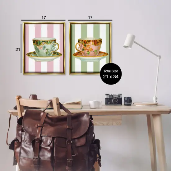 Stupell Industries Classic Teacups over Stripes 2pc Floating Frame Set By Lil' Rue {3}