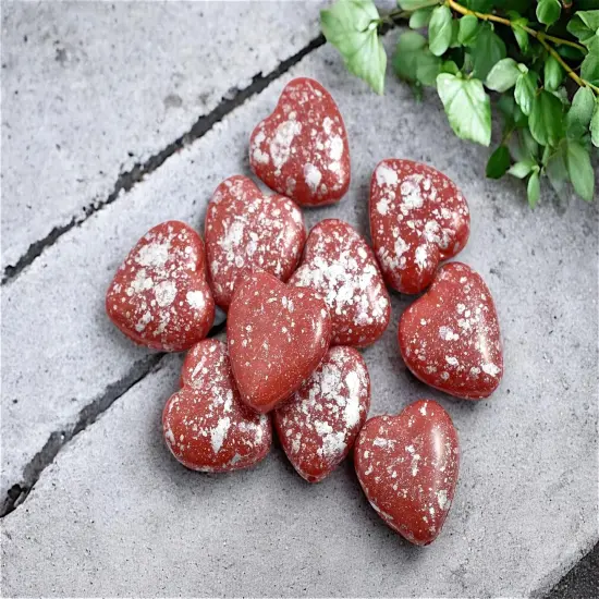 *10* 14mm Silver Splattered Red Opal Heart Beads {3}