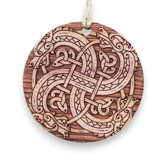 Viking Dragon Knot - Raw Cedar Ornament 3x3in {1}
