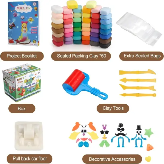 Air Dry Clay Kit - 50 Colors DIY Modeling Clay Ultra Light Magic Clay, Nontoxic & Soft Clay with Sculpting Tools and Decoration Accessories, Art Craft Gift for Kdis 3-12 {3}
