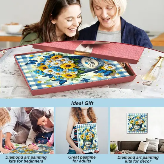 5D Flowers Diamond Art Painting Kits for Adults,Butterflies Diamond Art for Beginners, DIY Full Drill Flowerpots Diamond Art Painting(12X12 inch) {3}