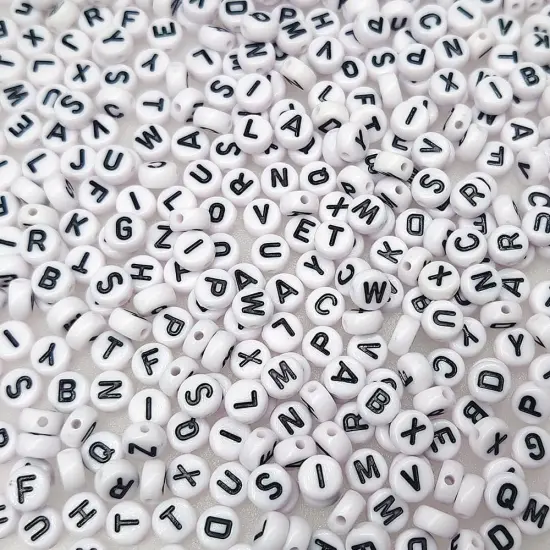 White Round Acrylic Alphabet Letter Beads A-Z Mixed Plastic Shape Loose Bulk DIY Beads for Jewelry Making Bracelets Necklaces Key Chains {4}