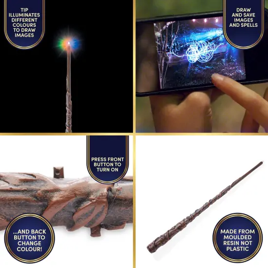 Wizarding World: Deluxe Lumos Wand - Hermoine Granger - 14" Hand-Painted Replica, LED Tip, Spell Poster, Collectible Harry Potter Toy, App Photo Play {5}