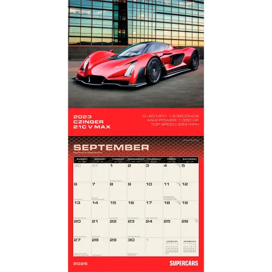 Supercars | 2026 12 x 24 Inch (Hanging) Monthly Square Wall Calendar | Plastic-Free {4}