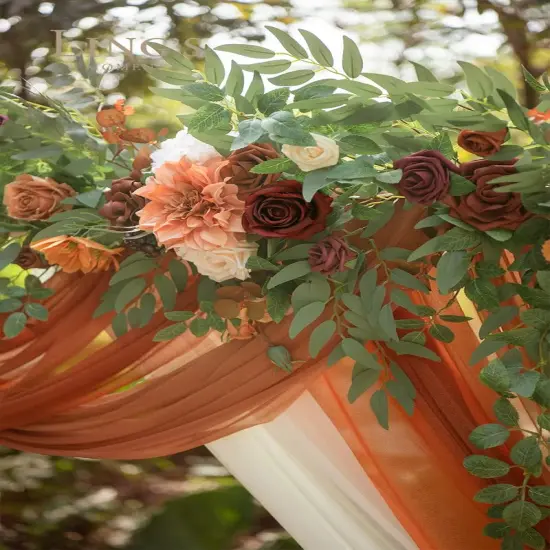 Orange Ceremony Reception Hanging Eucalyptus Rose Arbor Arrangement Outdoor Party Floral Swag {3}