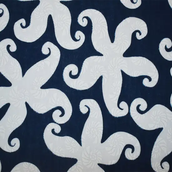 Deep Blue-White Cotton Star Fish-Shell Printed Gauze Woven Fabric By the Yard {3}